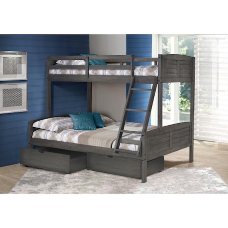 Convenience Concepts PD-2012TFAG-505 Twin Over Full Louver Bunk Bed with Dual Storage Drawers - Antique Grey HI2482476